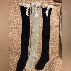 Womens Ladies Fashion Knitted Warm
 above the knee
Cable knit Crochet lace socks